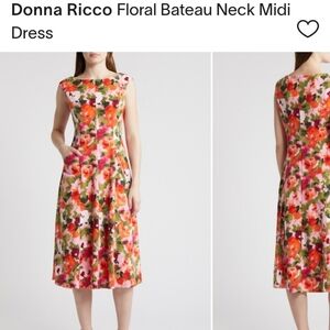 Donna Ricco Bright Floral Bateau Neck Midi Dress Size 12